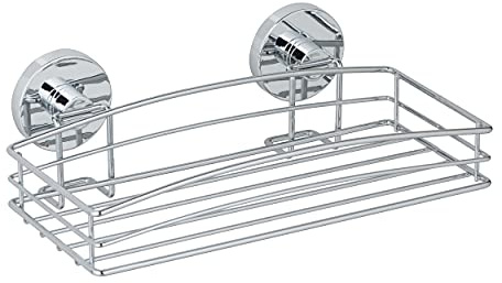 WENKO Wandablage Mod. Vacuum-Loc Duschablage im Drahtkorb-Design aus verchromtem Metall für Bad und Gäste-WC Vakuum-Befestigung 26 x 5,5 x 15,5 cm