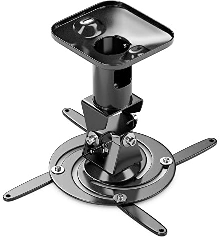deleyCON Universal Beamer Projektor Deckenhalterung 15Kg 360° - Schwarz | ±25° neigbar, 360° schwenkbar, Deckenabstand 215mm, mit Kabelführung