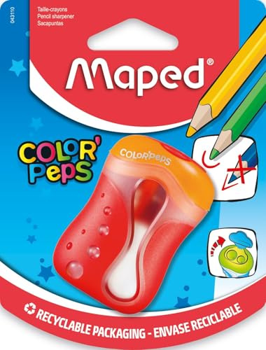 Maped - ergonomischer Anspitzer COLOR'PEPS für 2 Stiftgrößen inkl. Auffangdose - speziell für Buntstifte - für dünne Stifte Ø < 8 mm/für dicke Stifte Ø < 11 mm