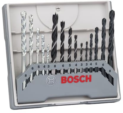 Bosch 15tlg. Bohrer-Set (für Holz, Stein und Metall, Ø 3-8 mm, Zubehör Bohrschrauber und Bohrständer)