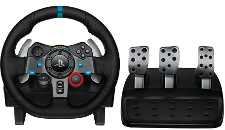 Logitech G29 Driving Force Gaming Rennlenkrad, Zweimotoriges Force Feedback, 900° Lenkbereich, Racing Leder-Lenkrad, Verstellbare Edelstahl Bodenpedale, für PS5, PS4, PC, Mac - Schwarz
