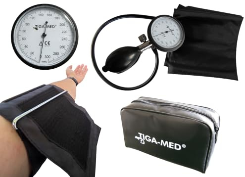 TIGA-MED PRO 1 manuelles Blutdruckmessgerät Oberarm – großes 6,8cm-Manometer, Zugmanschette 22–32 cm, eingravierte Seriennummer, MDR-konform, mit Etui
