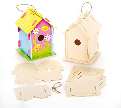 Baker Ross Holz-Bastelsets „Vogelhaus“ - für Kinder zum Basteln und Bemalen - toll als Dekoration (2 Stück), Holzfarben