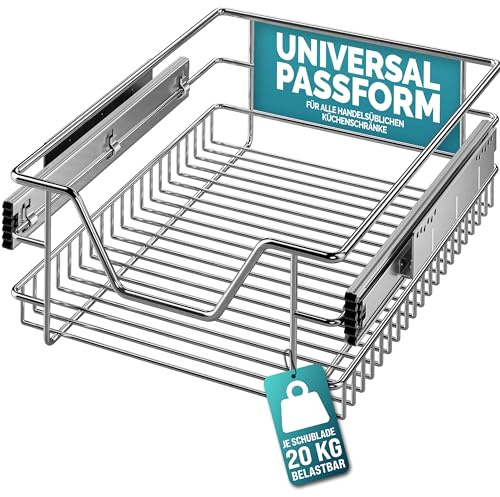 CASARIA® Teleskopschublade Ausziehbare Schublade Küche 40cm 20kg Belastbar Verchromt Korbauszug mit Zubehör Haushalt Küchenschrank Kleiderschrank