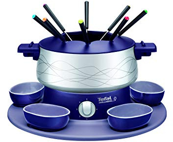Tefal elektrisches Fondue Set mit 8 Gabeln und 4 Schüsseln, einstellbarer Thermostat, antihaftbeschichteter Topf, Käsefondue, Ölfondue oder Schokofondue, leichte Reinigung, rotierende Platte, EF3514