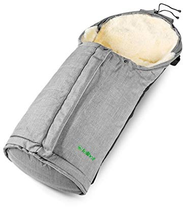 Fellhof Lammfell Kinderwagenfußsack Sölden, größenverstellbar, bei 30 °C waschbar, Oeko-TEX Zertifiziert, mit patentiertem Magnetverschluss, Rückenteil abzippbar, 40/45x82/94cm, Black Melange