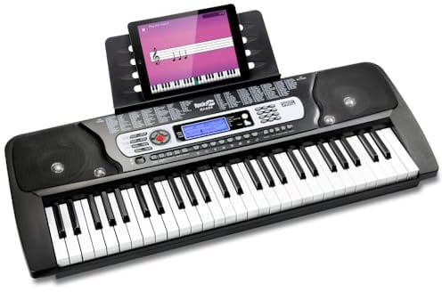 RockJam RJ654 Keyboard Piano mit 54 Tasten für Anfänger, kompaktes elektronisches Keyboard mit Notenaufklebern, LCD-Display, 350 Klängen und Rhythmen