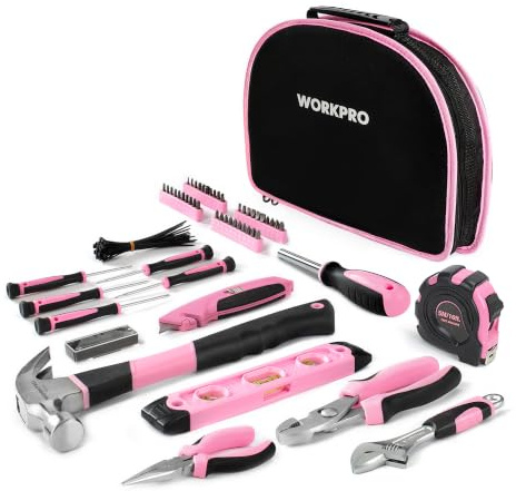 WORKPRO Pink Werkzeug Set Rosa 103 teilig Haushalts-Werkzeugsatz Reparatur mit Tasche, Ideal Geschenk für DIY Handwerker
