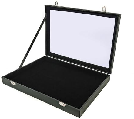 Yudu Mehrzweckkasten Schaukasten Schmucklade Schmucktablett Glasdeckel ohne Aufteilung schwarz