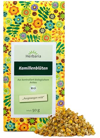 Herbaria Kamillenblüten Tee bio 50g – 100% Bio-Kräutertee lose – Bio-Kamillentee lose - natürlicher wohltuender Teegenuss - klimaneutral