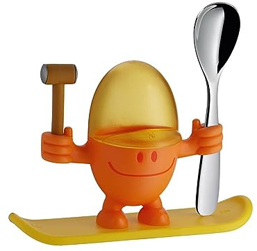 WMF McEgg Eierbecher mit Löffel, lustiger Eierbecher Kinder, Kunststoff, Cromargan Edelstahl poliert, spülmaschinengeeignet, orange