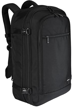 Amazon Basics 44L Reiserucksack, Handgepäck-Kabinentasche (54.6x35x24.1cm), Gepolsterte Träger, 44cm Laptop-Fach, Organisierte Taschen - Schwarz