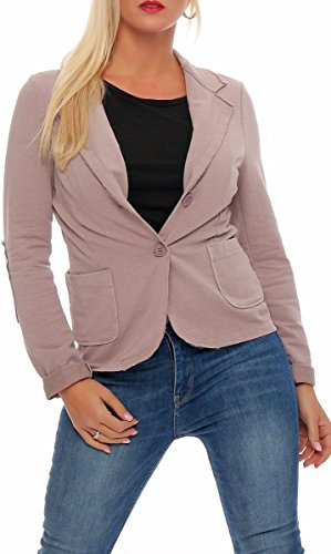 Malito – Damen Blazer im Used-Look mit Ellenbogen-Patches – Jackett mit 2 Knöpfen & Taschen – Jersey Sakko unifarben – sportliche Kurzjacke 1651 (Größe S-XXL)