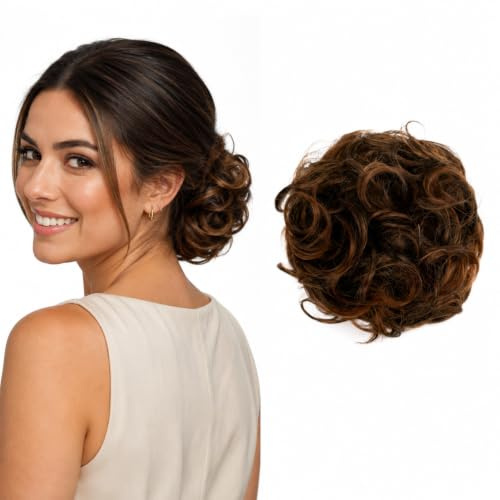 CAISHA Scrunchie Haarteil Dutt Voluminös Haargummi Braun Mix G9E