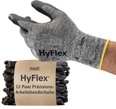Ansell HyFlex 11-801 Professionelle Arbeitshandschuhe, Rutschfeste Nitril-Beschichtung, Industrie-Schutzhandschuhe für Mechanik, Werkstatt und Montage, Waschbare, Schwarz, Größe L (12 Paar)