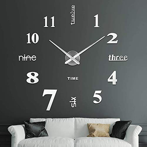 SOLEDI 3D Wanduhr Groß XXL zum Kleben - DIY Mute Modern Uhr Wandtattoo für Wohnzimmer Küche Schlafzimmer Office (60-120cm)