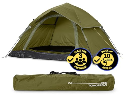 Lumaland Camping Zelt | Leichtes Pop Up Wurfzelt | 2-3 Personen Kuppelzelt | Trekking & Festival Igluzelt | Sekundenzelt Wasserdicht 210x190x110cm | Ideal auch als Strand Wind- & Sonnenschutz [Grün]