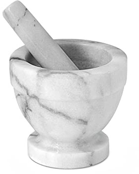 Home Mörser mit Stößel, Marmor, Weiß/Grau, 12 cm