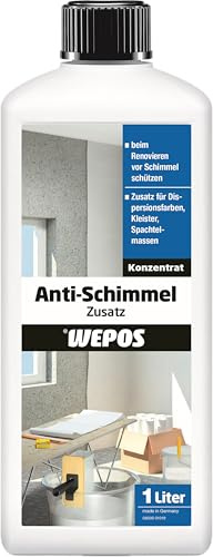 Wepos Anti-Schimmel Zusatz 1 Liter | Schützt beim Renovieren vor Schimmel | zusatz für Dispersionsfarben, KLeister und Putze | Langzeitschutz vor Schimmel | auch zur Untergrundsanierung geeignet