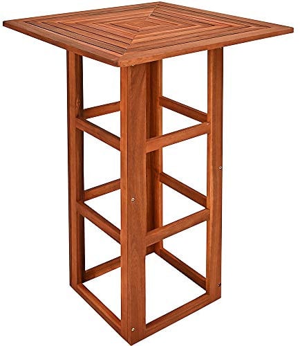 CASARIA Stehtisch Holz 110 cm 75x75 cm eckig Akazie Bartisch Bistrotisch | Massives Akazienholz, wetterfest, 75x75 cm Tischplatte, Outdoor Gartentisch für Garten, Terrasse, Balkon und Party