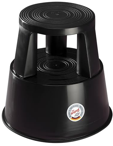 WEDO Rollhocker STEP aus bruchfestem Kunststoff - rollbarer Elefantenfuß Tritthocker, TÜV GS-geprüft, Made in Germany, rutschfest - Höhe ca. 43 cm, Tragkraft 150 kg, Farbe Schwarz