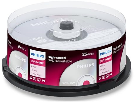 Philips DVD+RW Rohlinge High-Speed (4.7 GB / 120 Minuten Video, 1-4x Speed, 25er Spindel, rewritable / überschreibbar)