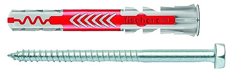 fischer Duopower Universaldübel mit Sicherheitsschraube, 2-Komponenten-Dübel, Kunststoffdübel zur Befestigung in Beton, Ziegeln, Stein uvm., 10 Dübel mit 10 Schrauben