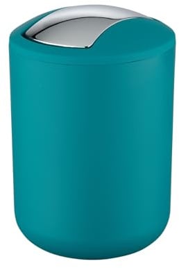 WENKO Kosmetikeimer Brasil S, 2 Liter Fassungsvermögen, Badezimmer-Mülleimer mit Schwingdeckel, Kleiner Abfalleimer aus bruchsicherem Kunststoff, BPA-frei, Ø 14 x 21 cm, Petrol