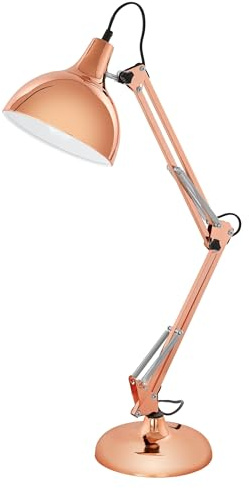 EGLO Tischlampe Borgillio, Vintage Schreibtischlampe im Industrial Design | Nachttischlampe aus Metall in Kupfer, E27 Fassung, inkl. Schalter