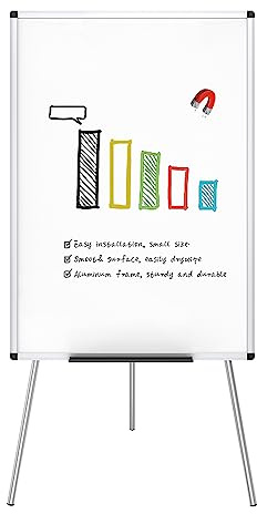 VIZ-PRO Magnetisches Flipchart-Ständer Whiteboard 90 x 60 cm | Zusammenklappbar & Leicht, mit Höhenverstellbarem Dreibein-Ständer, ideal für Büro, Heim und Schule