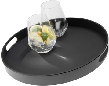 APS Tablett „Bistro“, Serviertablett, schwarzes Melamin Tablett, rutschfest, mit 2 Griffmulden und Stapelrand, 35,5 x 35,5 cm, Höhe,5 cm, schwarz