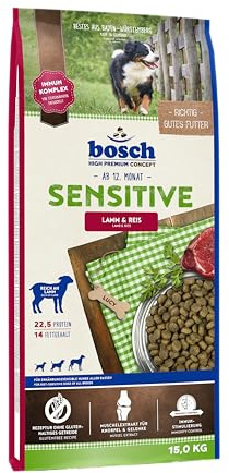 bosch HPC Sensitive Hundefutter trocken Lamm & Reis 15 kg | Glutenfrei, 37,5 % Reisanteil, Lamm als Proteinquelle, Muschelextrakte, Mannane und Glucane, Made in Germany
