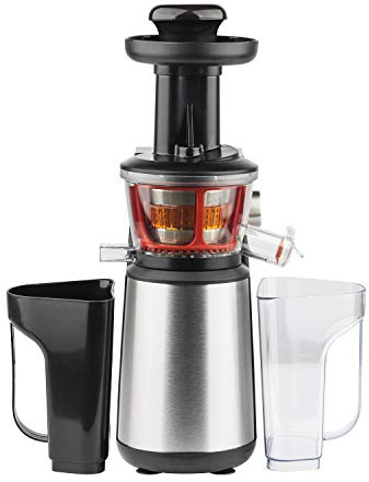 H.Koenig Vertikale Saftpresse GSX12 Edelstahl Schwarz, Obst- und Gemüsesaft, BPA-frei, 82 mm großer Mund, sanfter Druck, 1 Liter, 400 W