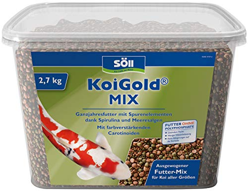 Söll KoiGold Mix, 7 l - Koifutter in Pelletform (2-5mm), vollwertige Versorgung aller Koi, mit Spirulina und Meeresalge, ohne Wassertrübung