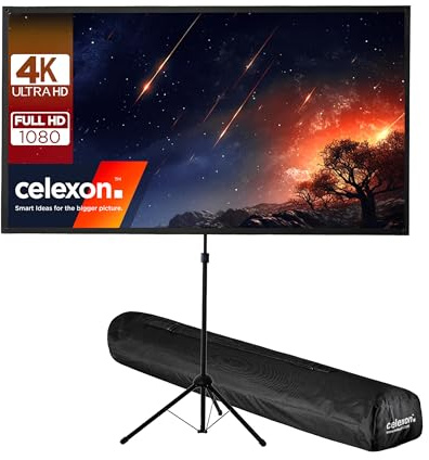 celexon Ultralightweight Stativ-Leinwand 80 | 177x100 cm 16:9 | leichte & kleine tragbare 4K, Full-HD-Projektionslösung für mobile Heimkino- & Outdoor-Beamer | Standfuß + Transporttasche