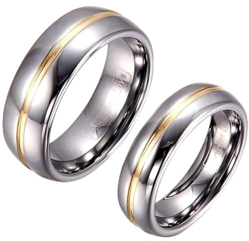 JewelryWe Schmuck 1 Paar Wolfram Wolframcarbid Gold Rille in der Mitte Partnerringe Freundschaftsringe Eheringe Trauringe Verlobungsringe Band, Silber