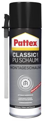 Pattex PU Schaum Classic Montageschaum, zum Füllen & Dämmen von Türen & Fenstern, Isolierschaum gegen Kälte- & Schallbrücken, vielseitiger Bauschaum, Weiß, 1x500ml Dose
