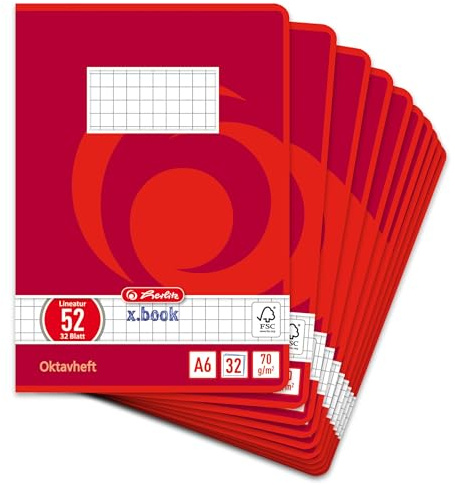 Herlitz Oktavheft x.book, A6, kariert, Lineatur 52, 32 Blatt, 10 Stück
