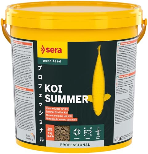 sera Koi Professional Summer 21 L (7 kg) | Energiereiches Fischfutter für aktive Fische im Sommer | Koi Futter für Temperaturen über 17 °C | Koifutter mit Ring-Kern-Pellets | Fischfutter Teich