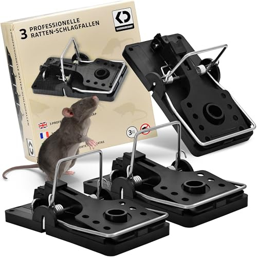 Köder-Discount: 3X Professionelle Rattenschlagfallen - Wiederverwendbare und zuverlässige Rattenfalle ohne Rattengift. Schnelle Ergebnisse, aus Kunststoff, Schwarz