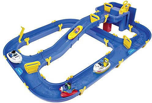 BIG - Waterplay Niagara - Wasserbahn blau, 130 x 90 x 22cm große Bahn, mit 3 Booten, Wasserflugzeug und 4 Spielfiguren, 2 Schleusen und Handkurbel zur Wasserregulierung, ab 3 Jahren