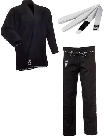 Ju-Sports BJJ Starter Gi Fortaleza Schwarz + BJJ Gürtel Blau A2 I Leichter & solider Brazilian Jujutsu Anzug für Einsteiger I BJJ Gi Herren I 100% Baumwolle
