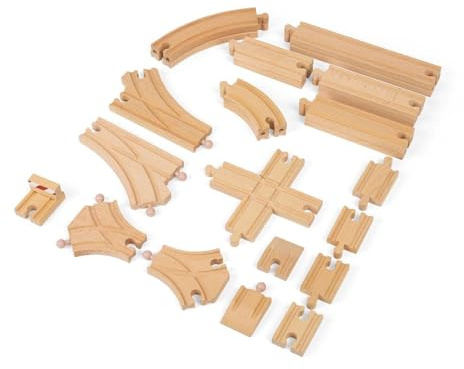 Bigjigs Rail Niedriges Zugstrecken-Erweiterungspaket | 25 Holzteile zum Ergänzen des Starter-Eisenbahnsets | Spielzeug-Zugset enthält Zubehör, Verbindungsstücke zur Erweiterung | Pädagogisches