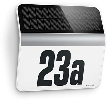 Steinel LED Solar Leuchte XSolar LH-N edelstahl, Dämmerungsschalter, 2500 mAh LiFe-Akku, inkl. beleuchtete Hausnummer, 22,7 x 24,2 x 5,1 cm, Silber