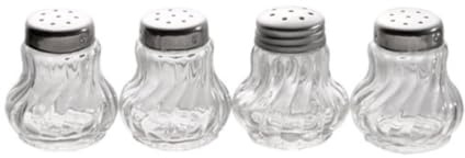APS Ministreuer, Salz - und Pfefferstreuer, 4er Set Glas- Ministreuer mit Edelstahldeckel für Salz und Pfeffer, 3,5 x 3,5 cm, Höhe 4 cm