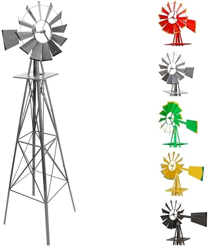 STILISTA Gigantisches Windrad im US-Style aus Stahl, Höhe 245cm, Rotor 55cm, kugelgelagert, in vers. Farben, Silbergrau