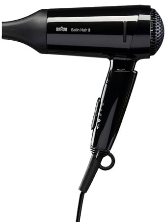 Braun Satin Hair 3 Style&Go Haartrockner, Föhn mit IonTec und Stylingdüse, klappbar, HD350, schwarz,1600W, 100-240V