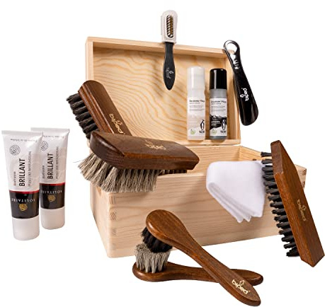 Die Schuhanzieher Schuhputzset Allround 13-teilig mit praktischer Holzkiste 30 x 20 x 14 cm z2408