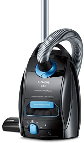 Siemens Staubsauger mit Beutel Q5.0 extreme silencePower VSQ5X1230, ideal für Allergiker, Hygiene-Filter, starke Saugleistung, Bodendüse für Parkett, Teppich, Fliesen, langes Kabel, 850 W, schwarz