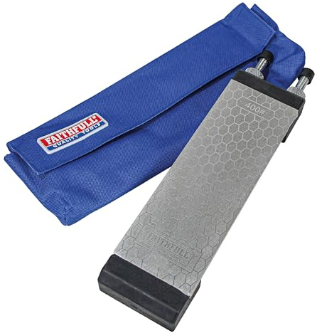 Faithfull Doppelseitiges Diamant-Schleifstein-Set – Schleifstein mit Dockingstation und Aufbewahrungstasche, 400G / 1000G Körnung für Meißel, Hobeleisen und Klingen – 200 x 70 mm